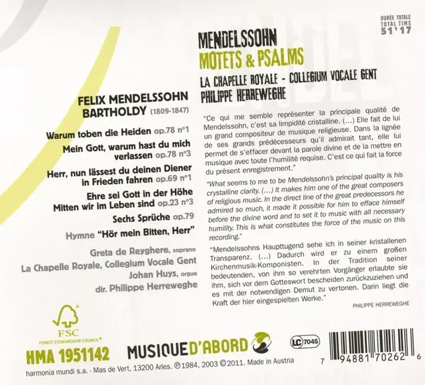 Mendelssohn: Motets et Psalms | Collegium Vocale Gent, La Chapelle Royale, Philippe Herreweghe