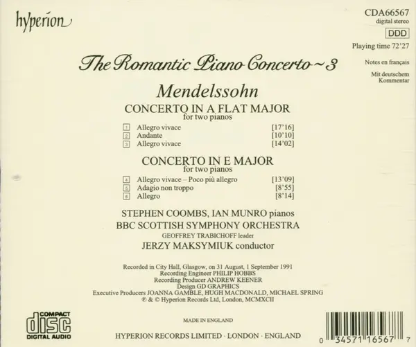 Mendelssohn: The Concertos For 2 Pianos | Stephen Coombs, Ian Munro, BBC Scottish Symphony Orchestra, Jerzy Maksymiuk