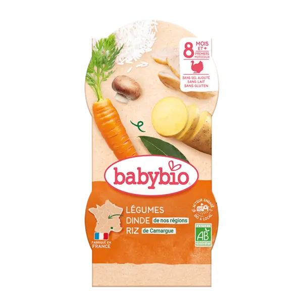 Meniu tocanita de legume, curcan si orez Bio, 2 x 200g, BabyBio