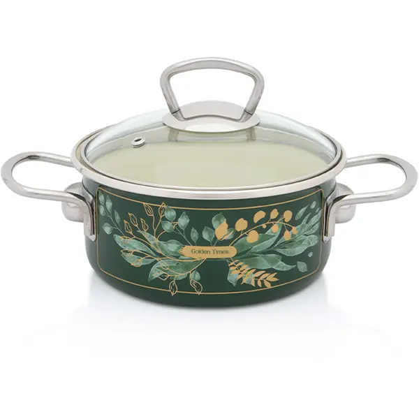 Metalac Cratita 1.5l capac din sticla Golden Times Metalac email/16cm/1.5l