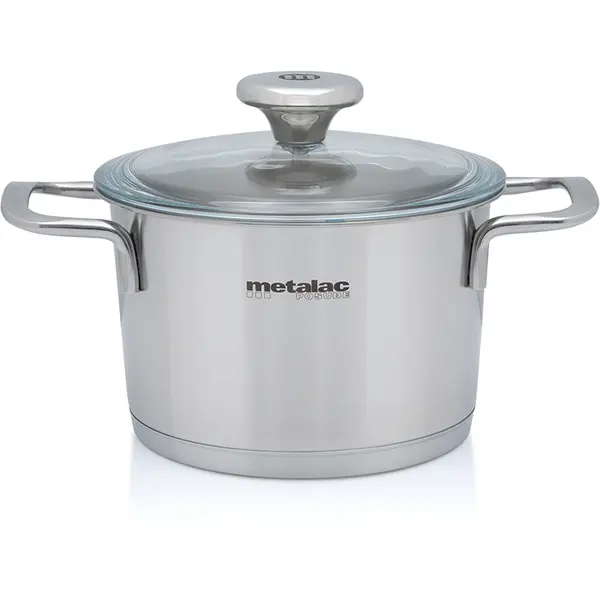 Metalac Oala 1.9l cu capac din sticla Santino Metalac inox/16cm/1.9l