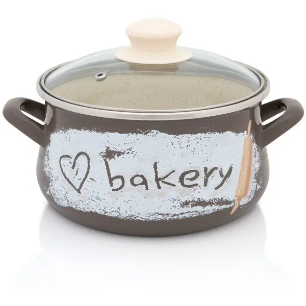 Metalac Oala 2.2l cu capac din sticla Bakery Metalac email/16cm/2.2l