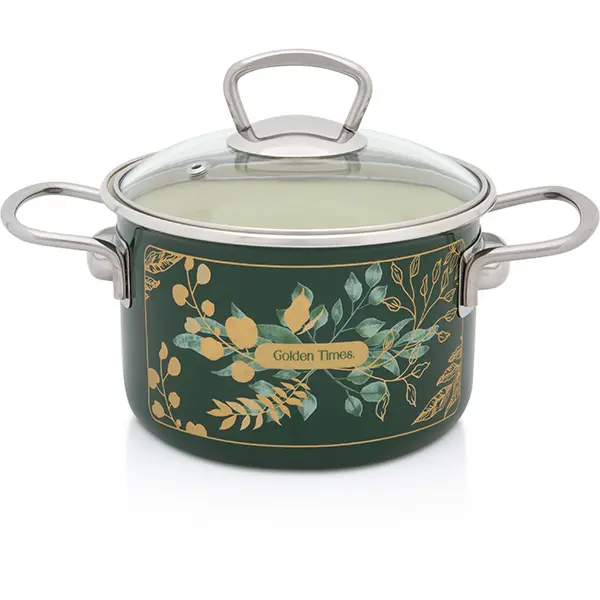 Metalac Oala 2l cu capac din sticla Golden Times Metalac email/16cm/2l