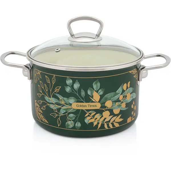 Metalac Oala 4l cu capac din sticla Golden Times Metalac email/20cm/4l