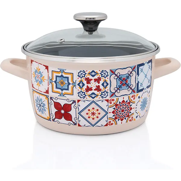 Metalac Oala 6l cu capac din sticla Porto Metalac email/24cm/6l