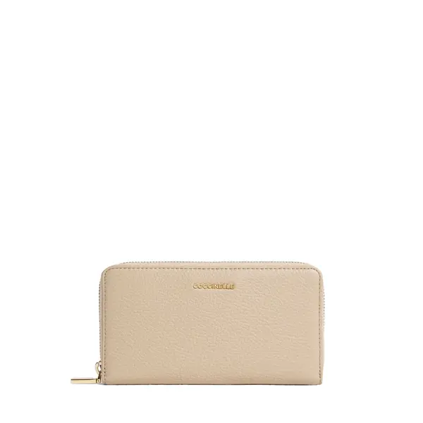Metallic large zip around wallet sandshell