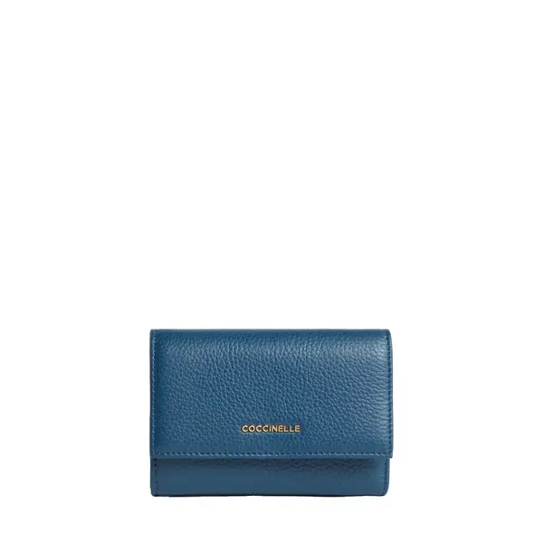 Metallic medium grained leather wallet deep blue