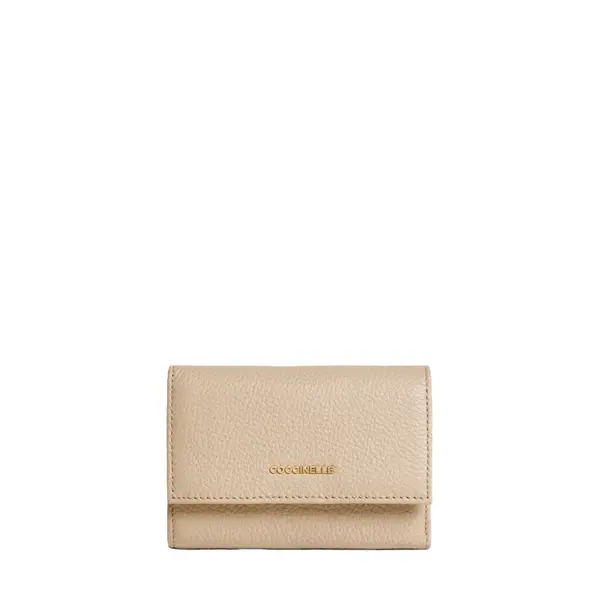 Metallic medium grained leather wallet sandshell