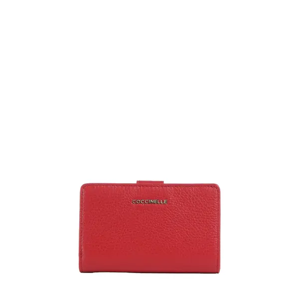 Metallic soft grained leather wallet scarlet