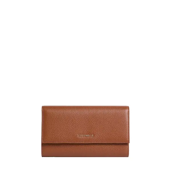 Metallic soft leather wallet cognac
