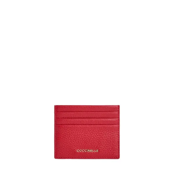 Metallic soft small holder grained leather scarlet