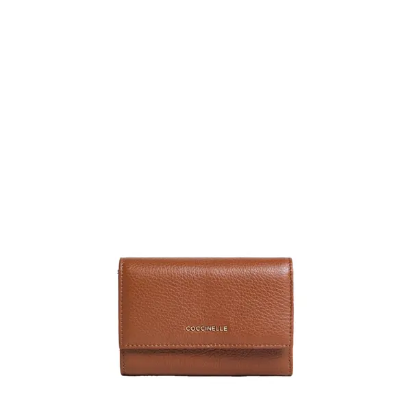 Metallic soft wallet cognac
