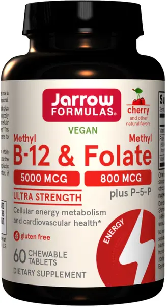 Methyl B-12 5000 & Methyl Folate, 60 comprimate masticabile, Jarrow Formulas