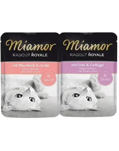MIAMOR Ragout Royal plicuri in sos pentru pisici 24x100 g ton si pui, rata si pui