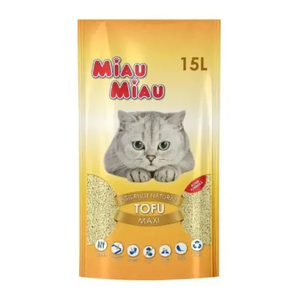 MIAU MIAU Maxi, neparfumat, așternut igienic pisici, peleți, tofu, neaglomerant, ecologic, biodegradabil, 15l
