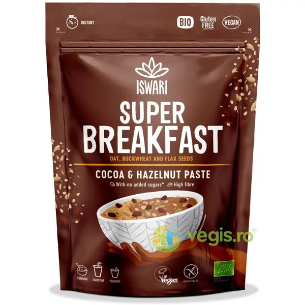 Mic Dejun cu Ovaz, Cacao si Crema de Alune de Padure fara Zahar Ecologic/Bio 360g