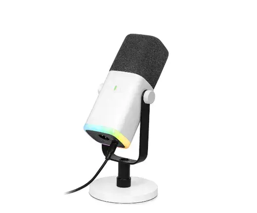 Microfon dinamic de studio Fifine AM8W AMPLIGAME, USB/XLR, iluminare RGB, Alb