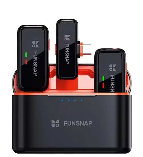 Microfon lavaliera wireless Funsnap S6 Standard, Negru, Sunet 360 , Reducere zgomot, Compatibilitate: iPhone, iPad, Android, DSLR, PC