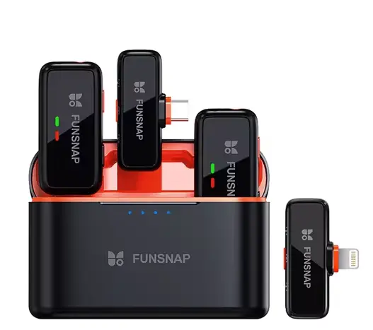 Microfon lavaliera wireless Funsnap S6 Universal, Negru, Sunet 360 , Reducere zgomot, Compatibilitate: iPhone, iPad, Android, DSLR, PC