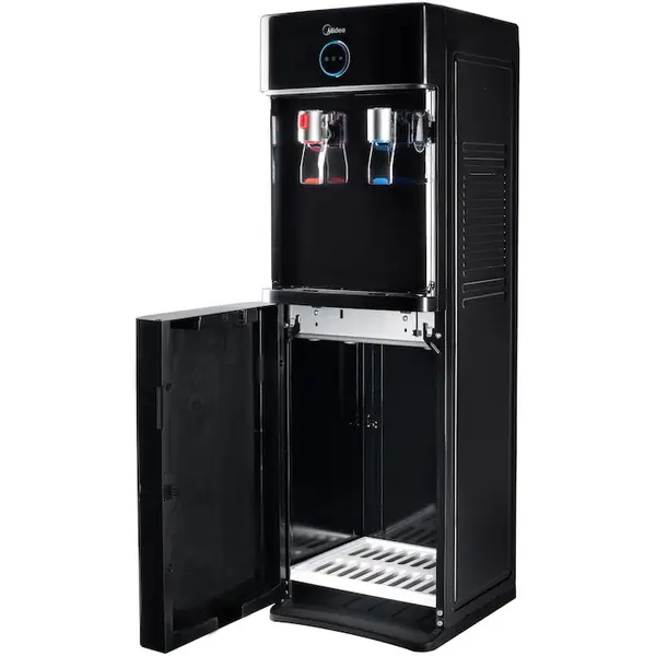 Midea Dozator de apa cu incarcare superioara Midea YL2436S-B, capacitate dozare >1.2L/min, rezervor apa rece 2L, rezervor apa calda 0.8L, putere incalzire 420W, putere racire 100W, spatiu depozitare 35L, bidoane compatibile 11/15/19 litri, Negru