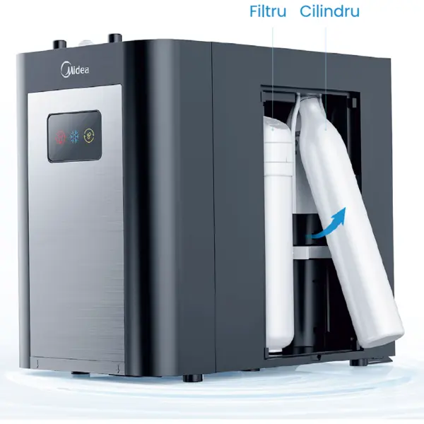 Midea Dozator de apa multifunctional Midea JL1747U-SI, purificare, racire, apa carbogazoasa, filtrare in 3 etape, debit apa rece ≥1.5L/min, debit apa minerala ≥1.8 L/min, Montaj sub chiuveta