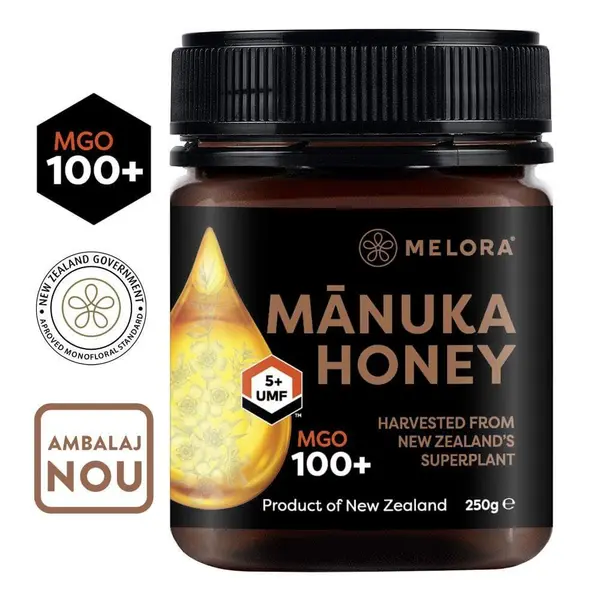 Miere de Manuka Melora, MGO 100+ (UMF 5) naturala, 250 g, Noua Zeelanda