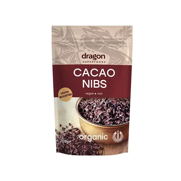 Miez din boabe de cacao criollo bio 200g Dragon Superfoods