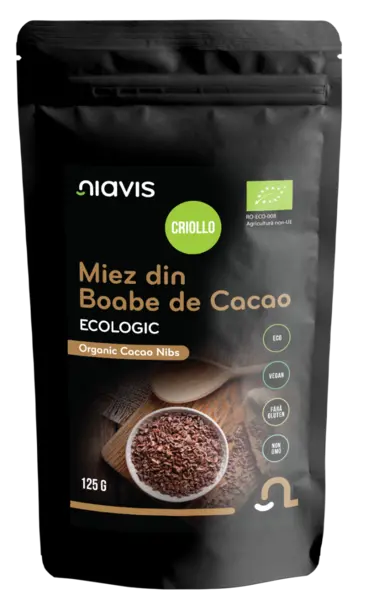 Miez din boabe de cacao ecologice, 125g, Niavis