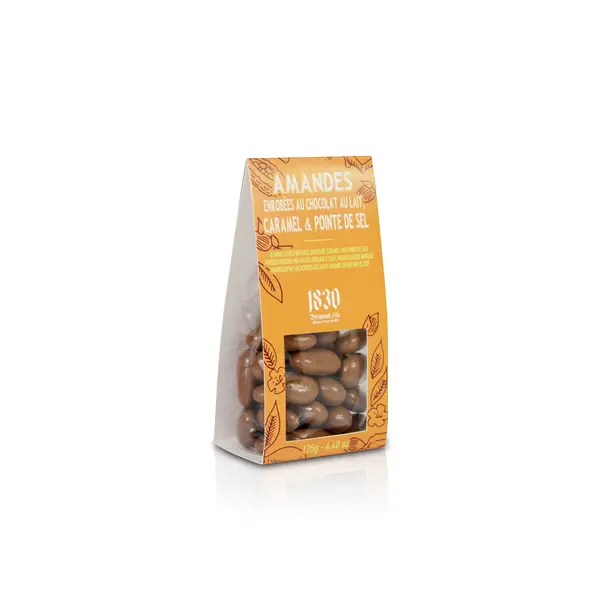 Migdale Invelite in Ciocolata cu Lapte si Caramel Sarat, 125 g | Maison Bremond 1830