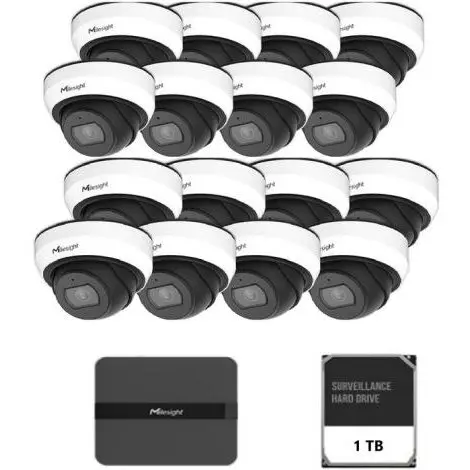 MILESIGHT TECHNOLOGY Kit Camera Supraveghere IP Mini Dome MILESIGHT TECHNOLOGY, 2MP Lentila 2.8mm IR 30m + NVR 16 canale