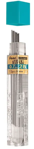 Mine grafit Pentel Hi - Polymer - 2B, 0.7 mm, 12 bucati