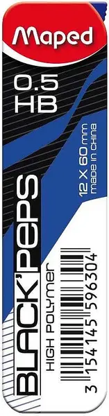 Mine pentru creion mecanic Maped Black'Peps - 0.5 mm, HB, 12 bucăți