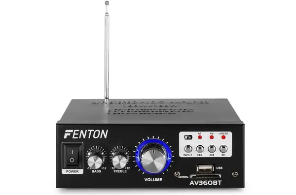 Mini amplificator Fenton AV360BT, 2x 15W, 8 Ohm, Bluetooth, MP3, USB, SD, Tuner FM