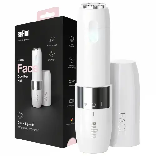 Mini aparat pentru indepartarea parului facial Braun FACE FS1000, pe baterii, Alb