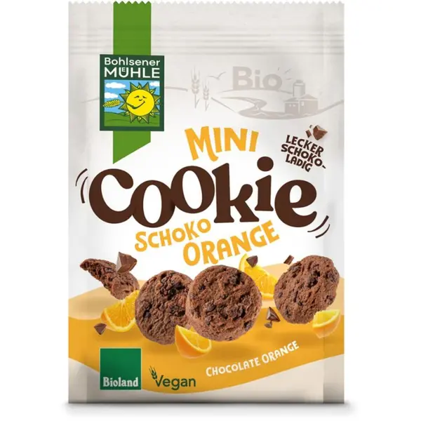 Mini biscuiti vegani cu ciocolata si portocale, eco - 125 g