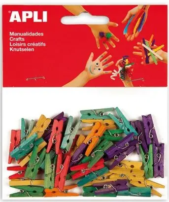 Mini carlige pentru rufe, din lemn APLI - Colorate