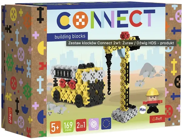 Mini constructor 2 în 1 Trefl Connect - Macara de construcții/Macara mobilă, 169 de piese