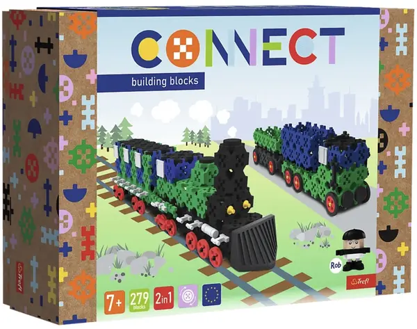 Mini constructor 2 in 1 Trefl Connect -Tren/Camion cu remorcă, 279 de piese