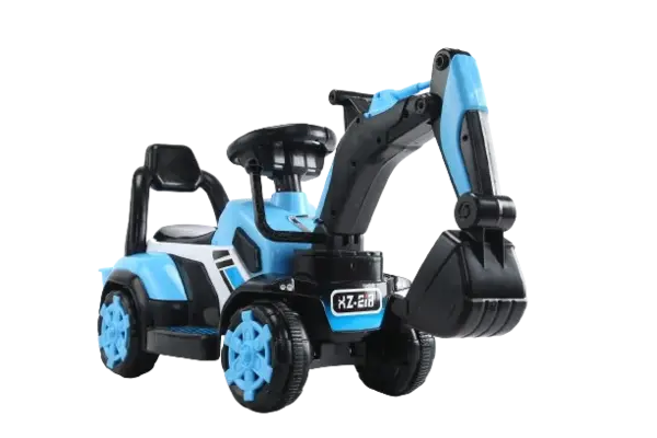 Mini excavator copii, model Kinderauto BJXZ216 cu incarcator manual, standard, culoare albastru