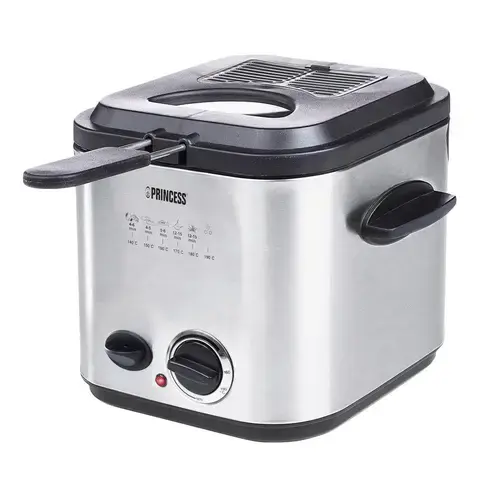 Mini-friteuza si fondue Princess 0118261101001, 840 W, Capacitate 1.2 l, capac detasabil, cos cu maner, 6 furculite pentru fondue (Argintiu)