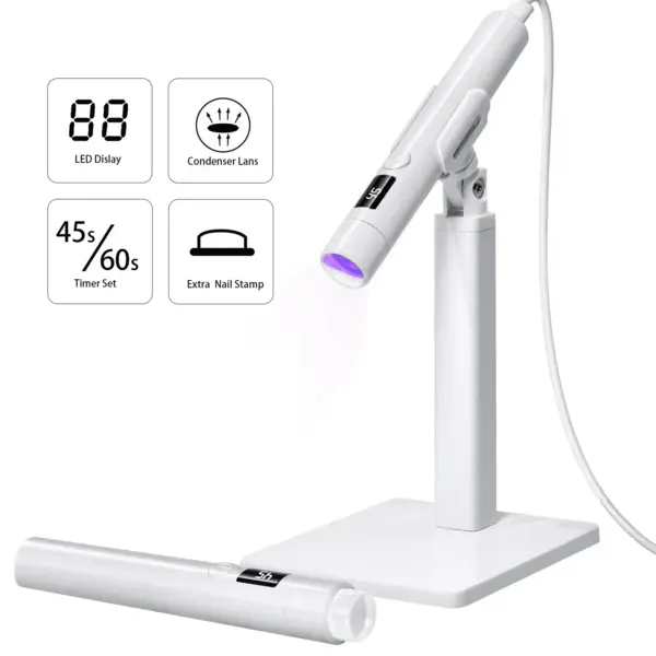 Mini Lampa UV LED cu Suport Detașabil Alb | Polimerizare Intermediară