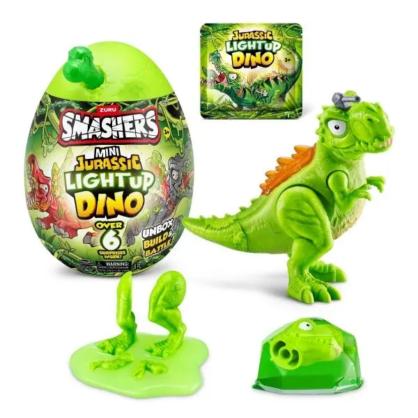 Mini Ou surpriza cu peste 6 accesorii, Smashers Dino Jurassic Light-Up