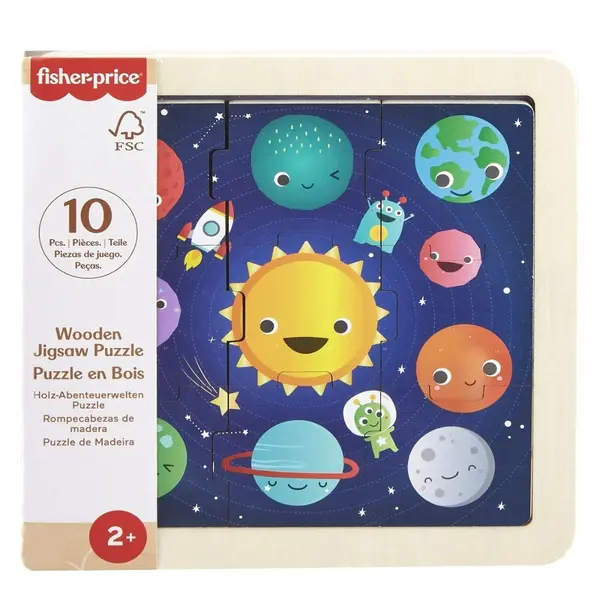 Mini puzzle din lemn, Fisher Price, Cosmos, 9 piese, HXV16