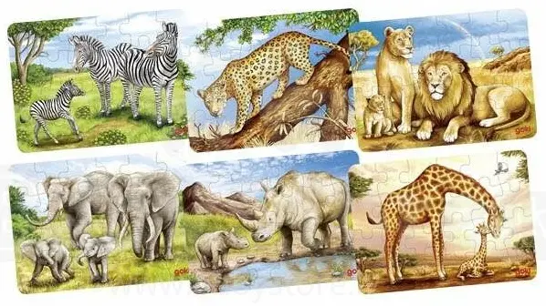 Mini puzzle din lemn Goki - Animale din Africa, 24 piese, sortiment
