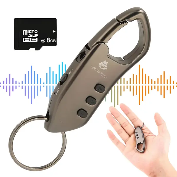Mini reportofon tip breloc SK005, memorie 8GB/16GB/32GB, acoperire 12 m, baterie 80 mAh, standby pana la 30 zile, , MP3 player, activare vocala - 16 GB