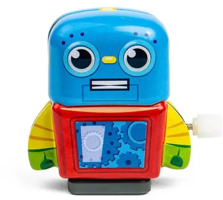 Mini robot metalic Bigjigs - Cu mecanism de învârtire, albastru/roşu