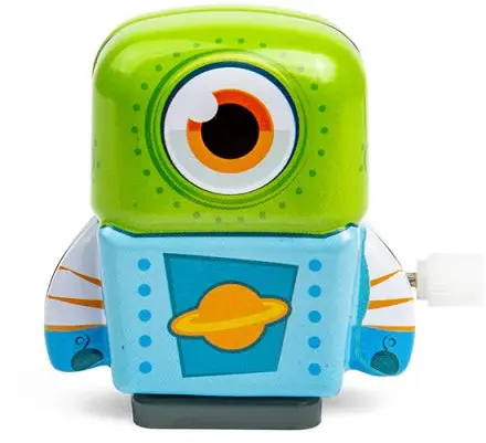 Mini robot metalic Bigjigs - Cu mecanism de învârtire, albastru/verde