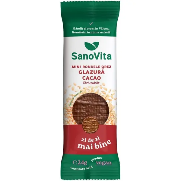 Mini-rondele din Orez cu Glazura de Cacao fara Zahar, cu Xylitol, Sanovita,24 g