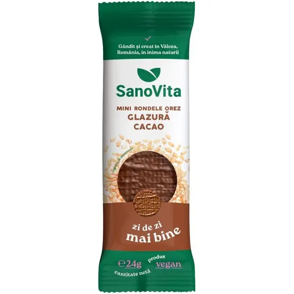 Mini-rondele din Orez cu Glazura de Cacao, Sanovita, 24 g