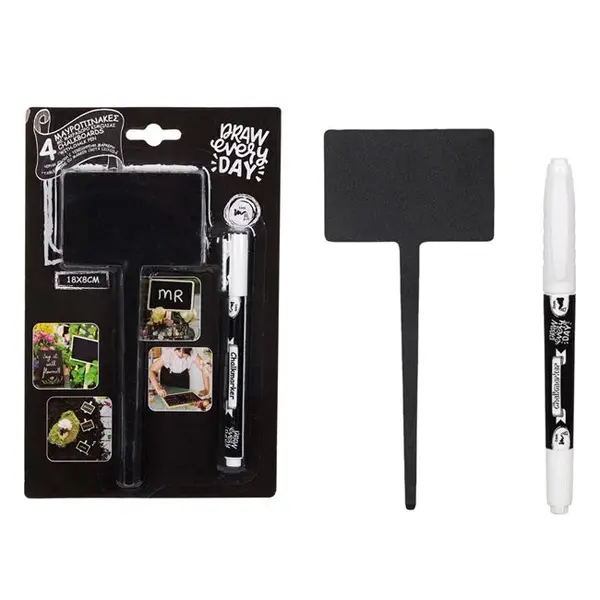 Mini tablita pentru mesaje,marker inclus,lemn,negru,18x8 cm-set 3 bucati